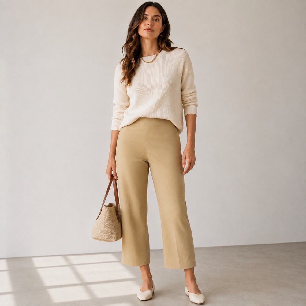 Piazza Sempione Pants Women 44 US 8 Beige Italy Quiet Luxury Straight Leg Crop